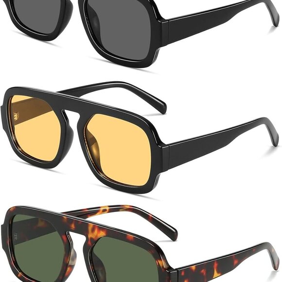 Trendy Aviator Sunglasses for Women Flat Top Designer Stylish Classic Square Fra - Picture 1 of 7